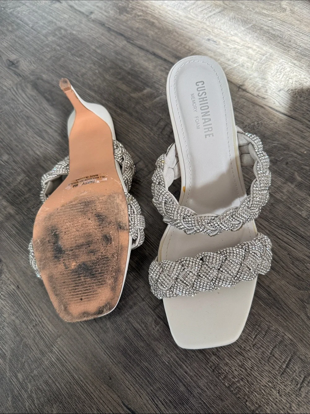 Silver Braided Crystal Strap Heeled Sandals